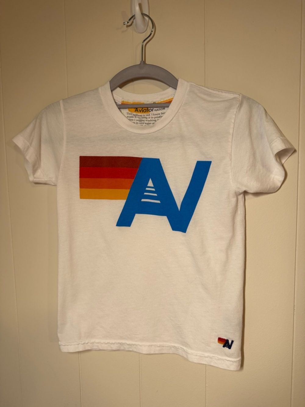 Aviator Nation Kids Graphic Tee White Size 8 Retro Stripe Logo